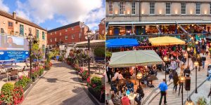 Split image of the beer garden and pub