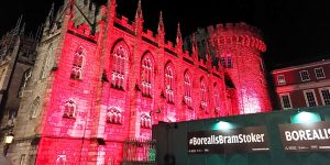 Dublin castle lit up red