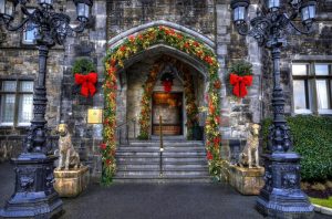 Castle entrance with Christmas decorations